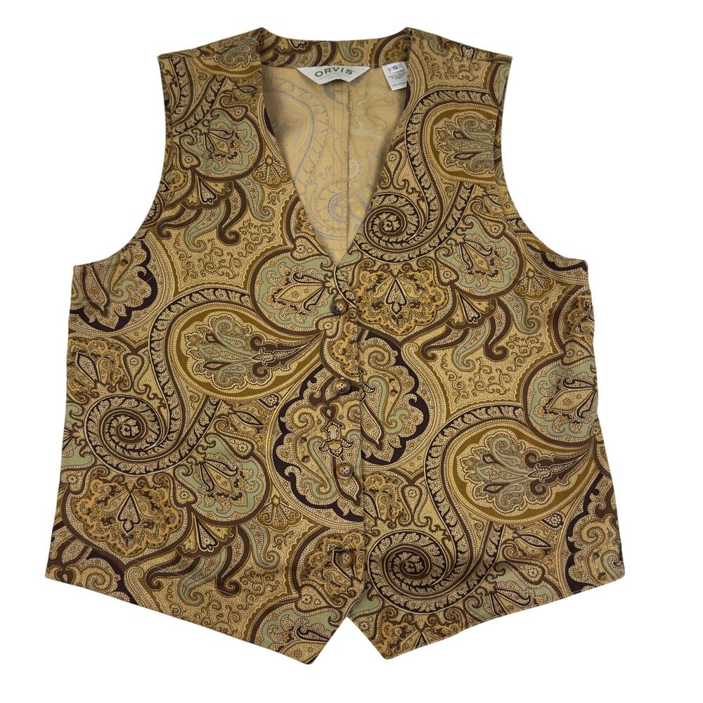 Orvis Boho Hippie Paisley Lightweight Cotton Button Front Vest Women's Size S